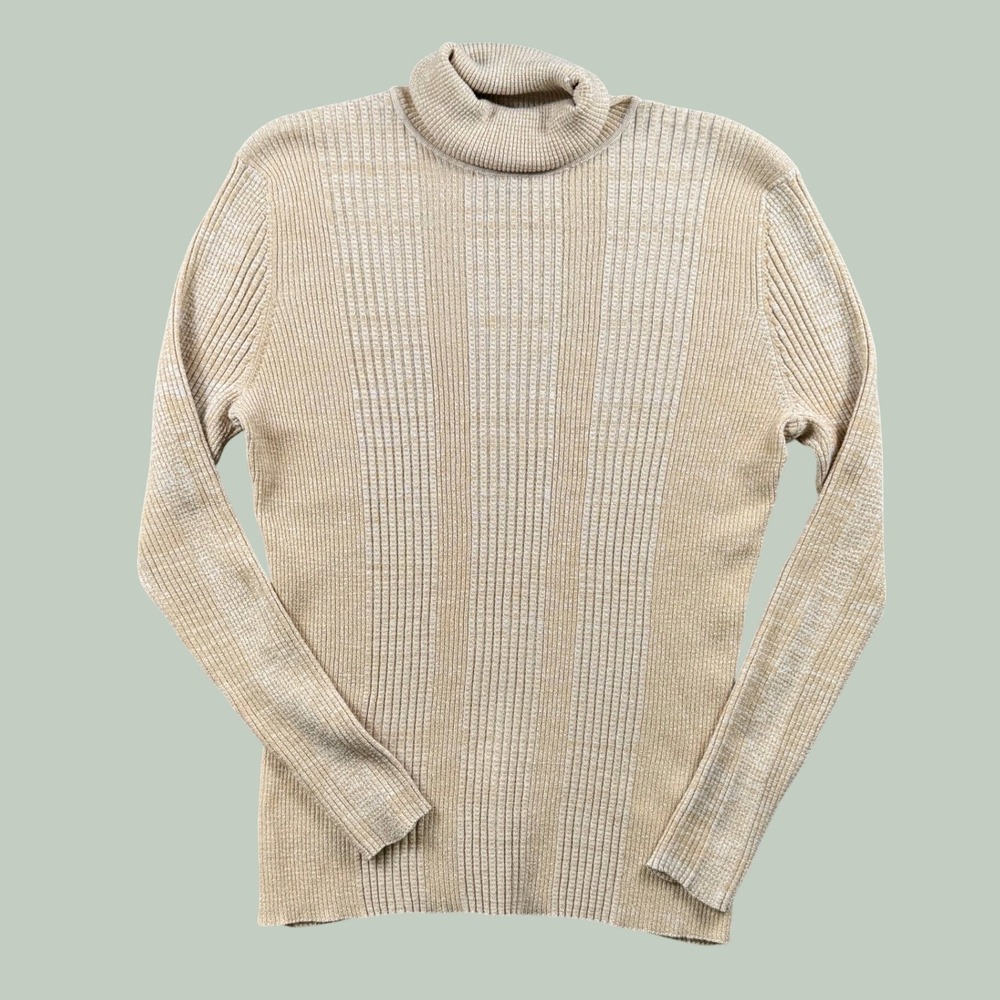 United‎ States Sweaters Turtleneck Sweater Womens XL Beige Ribbed Knit Top Soft